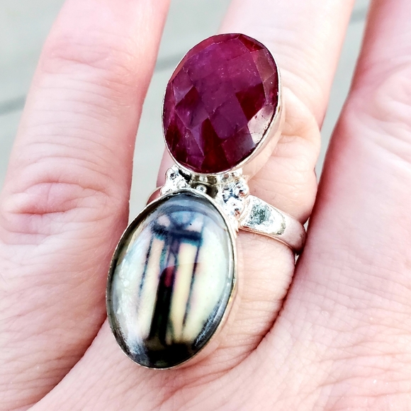 New Unique Fancy Glass Protection Faceted Cherry Ruby 925 Silver Magic Ring. - Picture 4 of 16